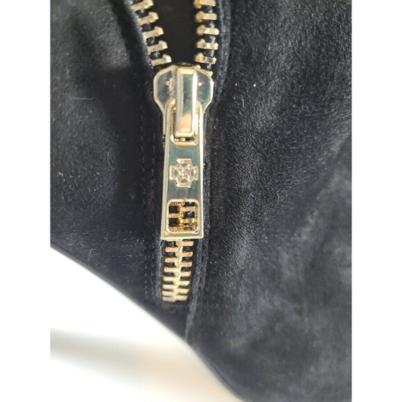 Ann Taylor black heel suede shoes with Gold zipper open toe size 8.5 - Picture 8 of 11